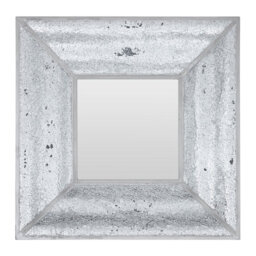 Orsina Silver Mosaic Wall Mirror With Bevelled Glass Frame, Square Decorative Mirror With Light Grey Trim, Mirror
