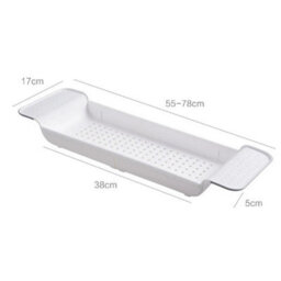 White Bath Rack Extendable Over Bathtub Rack Plastic Shelf Wine Soap Holder Caddy Tray - thumbnail 3