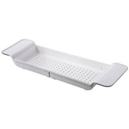 White Bath Rack Extendable Over Bathtub Rack Plastic Shelf Wine Soap Holder Caddy Tray - thumbnail 1