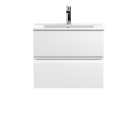 Hudson Reed Urban 605mm Satin White Wall Hung 2 Drawer Vanity Unit And Ceramic Basin With Silent Close, 518 X 605 X 395mm - thumbnail 4