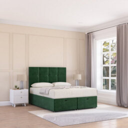Sloomy Jasmine End Lift Ottoman Bed 4Ft6 With Sprung Memory Mattress - Emerald Plush & Headboard- Double - thumbnail 2