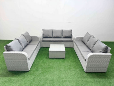 Fimous Pe Rattan Lounge Sofa Set 9 Seater Outdoor Garden Furniture Set Square Coffee Table 3 Seater Sofa Light Grey - image 1