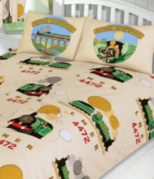 Single Bed Little Flying Scotsman Duvet Cover Set, Trains Lner 4472 Cream Red Green - thumbnail 2