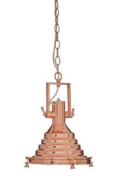 Orsina Small Copper Pendant Light, Industrial Ceiling Light With Vintage Finish, Stepped Iron Shade With Glass Base - thumbnail 1