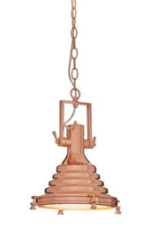 Orsina Small Copper Pendant Light, Industrial Ceiling Light With Vintage Finish, Stepped Iron Shade With Glass Base - thumbnail 3