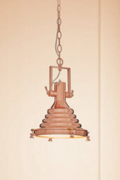 Orsina Small Copper Pendant Light, Industrial Ceiling Light With Vintage Finish, Stepped Iron Shade With Glass Base - thumbnail 2