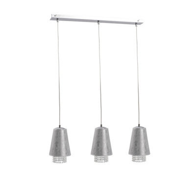 Luminosa Lighting Luminosa Molly Bar Pendant Ceiling Light Crystal Silver, 60Cm, 3X E27