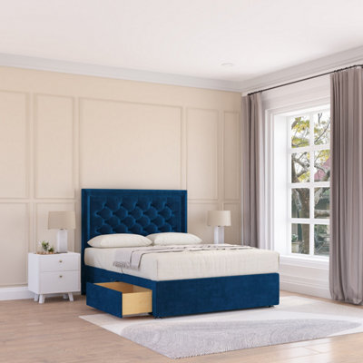 Sloomy Montana Navy Plush 4Ft6 Memory Foam Bed Set With 2 Drawers, Mattress & Headboard- Double - image 1