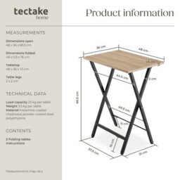 Tectake Bedside Table Phoenix Set Of 2 - Industrial Style, Foldable 2 Industrial Wood Light, Oak Sonoma - thumbnail 6