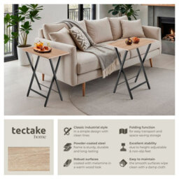 Tectake Bedside Table Phoenix Set Of 2 - Industrial Style, Foldable 2 Industrial Wood Light, Oak Sonoma - thumbnail 2
