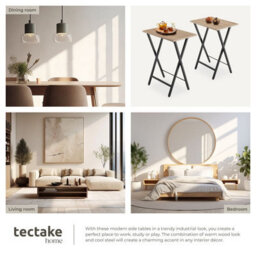 Tectake Bedside Table Phoenix Set Of 2 - Industrial Style, Foldable 2 Industrial Wood Light, Oak Sonoma - thumbnail 5