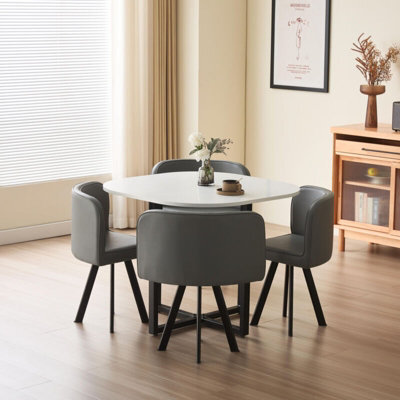 Comfy Living White  90Cm Square Dining Table Set With 4 Grey Chairs - image 1