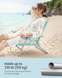 LEDREM Portable Beach Chair With 4-Position Reclining Backrest, Folding Beach Chair, Breathable And Comfortable Fabric, Green - thumbnail 7