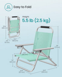LEDREM Portable Beach Chair With 4-Position Reclining Backrest, Folding Beach Chair, Breathable And Comfortable Fabric, Green - thumbnail 6