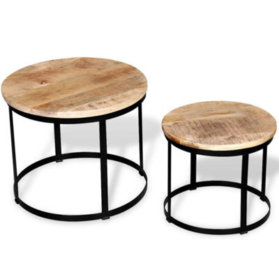 Berkfield Industrial Two Piece Coffee Table Set Rough Mango Wood Round 40 Cm/50 Cm - image 1