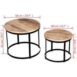 Berkfield Industrial Two Piece Coffee Table Set Rough Mango Wood Round 40 Cm/50 Cm - thumbnail 7