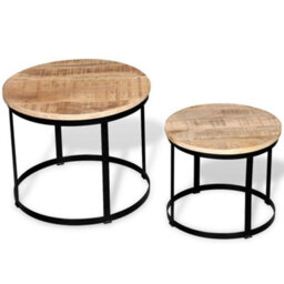 Berkfield Industrial Two Piece Coffee Table Set Rough Mango Wood Round 40 Cm/50 Cm - thumbnail 3