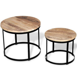 Berkfield Industrial Two Piece Coffee Table Set Rough Mango Wood Round 40 Cm/50 Cm - thumbnail 2