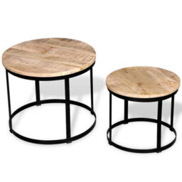 Berkfield Industrial Two Piece Coffee Table Set Rough Mango Wood Round 40 Cm/50 Cm - thumbnail 5