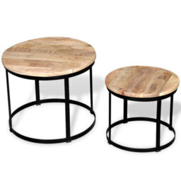 Berkfield Industrial Two Piece Coffee Table Set Rough Mango Wood Round 40 Cm/50 Cm - thumbnail 4