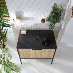 Homestylestore Black And Light Oak 800mm Bathroom Fluted Vanity Unit - thumbnail 3