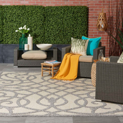 Cream Grey Outdoor Rug, Abstract Optical/ (3D) Stain-Resistant Rug For Patio Decks, Modern Outdoor Area Rug-122Cm X 183Cm - image 1