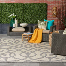 Cream Grey Outdoor Rug, Abstract Optical/ (3D) Stain-Resistant Rug For Patio Decks, Modern Outdoor Area Rug-122Cm X 183Cm - thumbnail 1