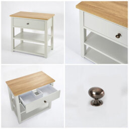 Homestylestore 840mm Antique White And Oak Bathroom Vanity Unit With Square Countertop Basin And Bronze Round Handle - thumbnail 3