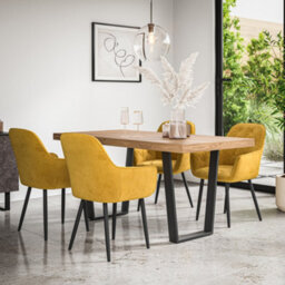 More4Homes Aria Dining Table And Chairs -  Oak Effect Table Top W Black Legs + Anika Velvet Dining Chair Set Of 4 (Mustard)