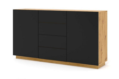 Arte Modern Aura Sideboard Cabinet H890mm W1640mm D410mm With Handleless Doors And Drawers In Oak Artisan & Black - image 1