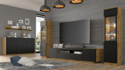 Arte Modern Aura Sideboard Cabinet H890mm W1640mm D410mm With Handleless Doors And Drawers In Oak Artisan & Black - thumbnail 4