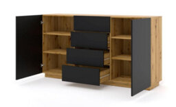 Arte Modern Aura Sideboard Cabinet H890mm W1640mm D410mm With Handleless Doors And Drawers In Oak Artisan & Black - thumbnail 2