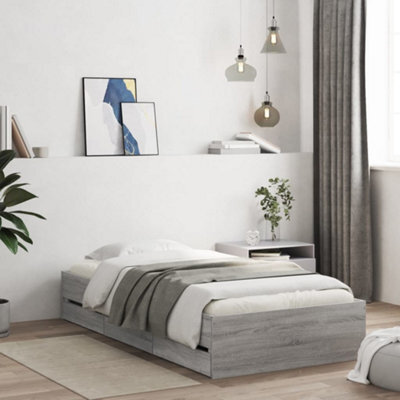 Berkfield Bed Frame With Drawers Without Mattress Grey Sonoma 90X190 Cm Single - image 1