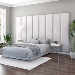 Aspire 45Cm X 210Cm Large Upholstered Headboard Wall Panel, Plush Velvet Light Silver