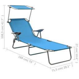 Walplus Sun Lounger With Canopy Steel Blue - thumbnail 8