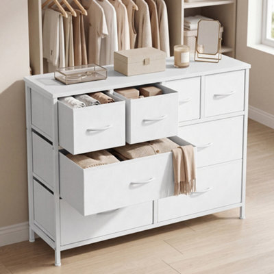 Ledrem Chest Of Drawers, 8 Fabric Drawers Storage Organiser, Steel Frame, 98.7 X 30 X 74.7 Cm, White - image 1