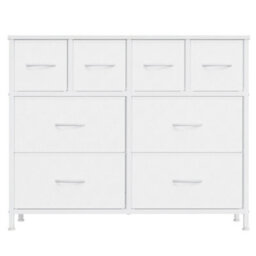 Ledrem Chest Of Drawers, 8 Fabric Drawers Storage Organiser, Steel Frame, 98.7 X 30 X 74.7 Cm, White - thumbnail 2