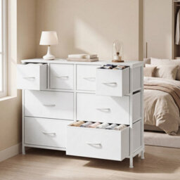 Ledrem Chest Of Drawers, 8 Fabric Drawers Storage Organiser, Steel Frame, 98.7 X 30 X 74.7 Cm, White - thumbnail 5