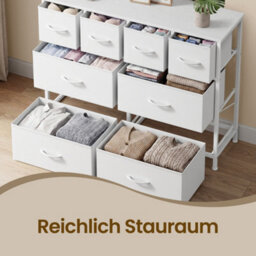 Ledrem Chest Of Drawers, 8 Fabric Drawers Storage Organiser, Steel Frame, 98.7 X 30 X 74.7 Cm, White - thumbnail 6