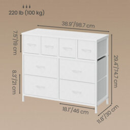 Ledrem Chest Of Drawers, 8 Fabric Drawers Storage Organiser, Steel Frame, 98.7 X 30 X 74.7 Cm, White - thumbnail 4