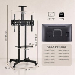Homcom Mobile Tv Stand On Wheels For 32-75 Inch Screens, Height Adjustable - thumbnail 3