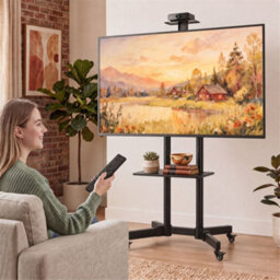 Homcom Mobile Tv Stand On Wheels For 32-75 Inch Screens, Height Adjustable - thumbnail 1
