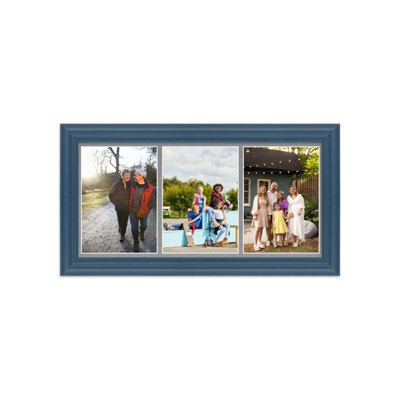 AK Frames 16X8 Navy Blue Classic Multi Photo Frame With Mid Grey Mount - Holds 3 Apertures (3X) 7X5 Photos - image 1