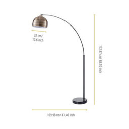 Teamson Home Arc Curved Standing Floor Lamp With Faux Marble Base, Antique Brass - 110 X 32 X 173 (Cm) - thumbnail 4
