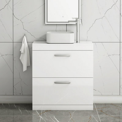 Royal Bathrooms 800mm Floor Standing Vanity Unit 2 Drawer Gloss White & Countertop Basin - Elena - image 1