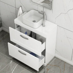 Royal Bathrooms 800mm Floor Standing Vanity Unit 2 Drawer Gloss White & Countertop Basin - Elena - thumbnail 3