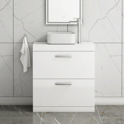 Royal Bathrooms 800mm Floor Standing Vanity Unit 2 Drawer Gloss White & Countertop Basin - Elena - thumbnail 1