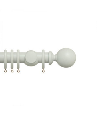 Premium 35mm Wooden Curtain Pole Set - Chalk White 60Cm
