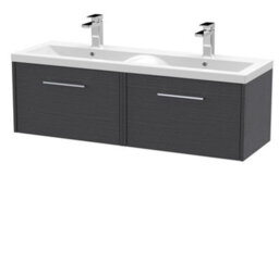 Hudson Reed Juno Wall Hung 2 Soft Close Drawer Vanity Unit With Double Basin In Graphite Grey Woodgrain Finish, 1200mm - thumbnail 4
