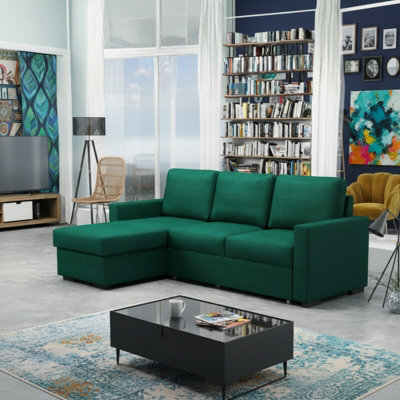 Tokio D Green Reversible Corner Sofa Bed Modern Design With Pull Out Sleep Function And Built In Storage - image 1